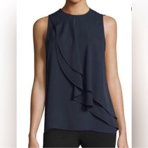 Theory Women’s Emali 100% Silk Ruffled Sleeveless Blouse